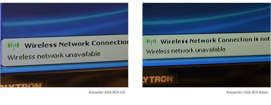 Perbedaan gambar konverter VGA to RCA biasa dengan HD