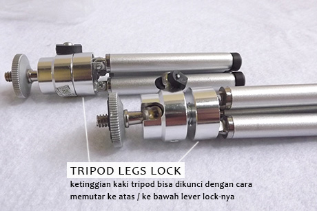 Kelebihan tripod mini ini kakinya lebih panjang dan bisa dikunci